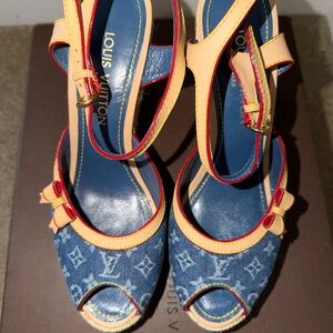Louis Vuitton Denim and Yellow Wedges
